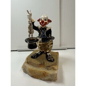 Vintage Ron Lee Signed 1979 Magician Clown With Rabbit Hat Large Onyx Figurine